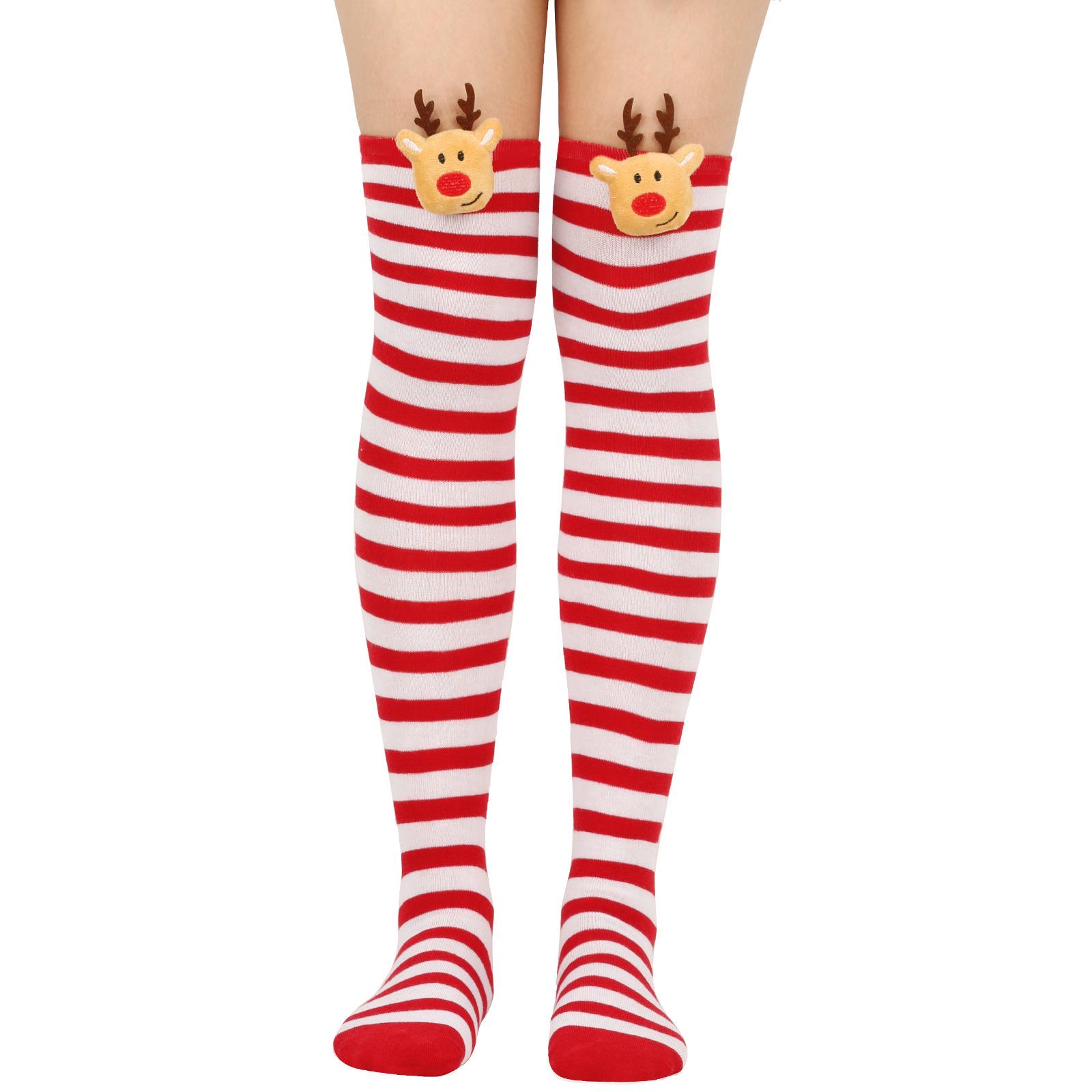 

Женские рождественские полосатые гольфы с оленями One Size