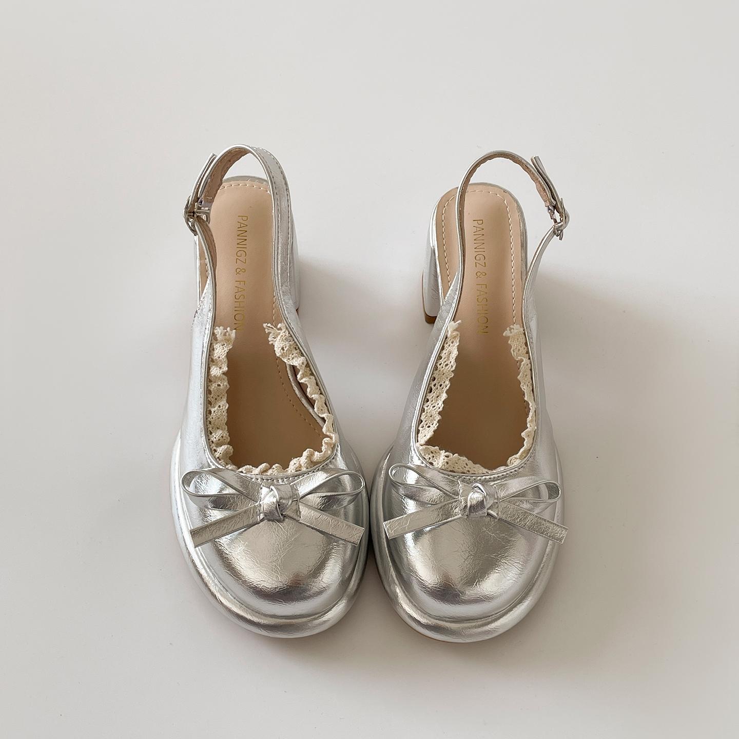 

Summer Lace Butterfly-knot Thick Heel Sandals Fashion Ladies Outdoor Singbacks Party Dress Women s Footwear 35 серебряный