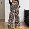 2024 Amerikāņu pusaudžu modes kamuflāžas platas kājas elastīgas bikses