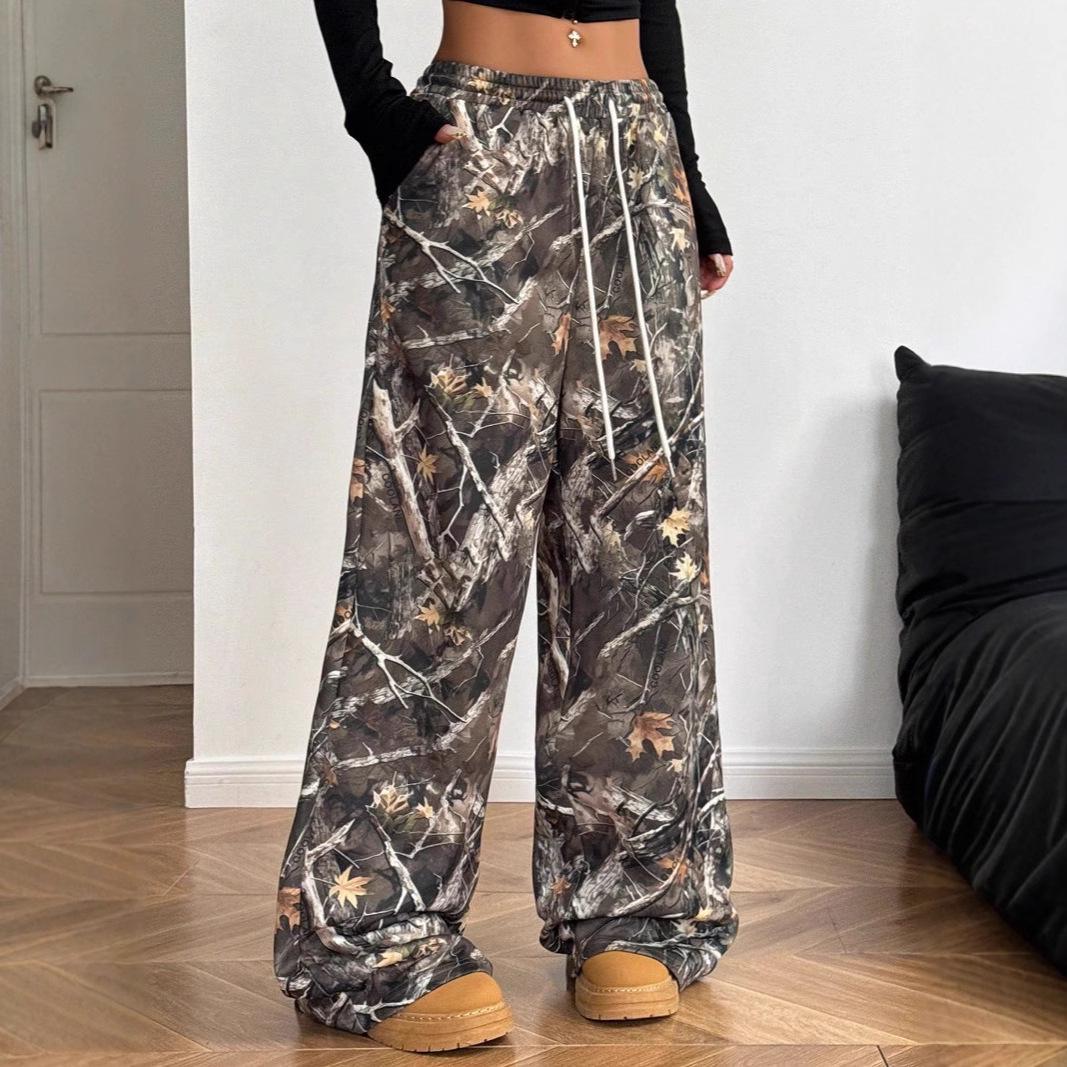 

2024 American Teen Fashion Camouflage Wide-Leg Elastic Pants Medium