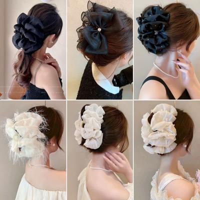 Clipsuri Dulci cu Plasă Tulle cu Fundă Mare pentru Păr pentru Femei Culori Solide Fundă Elegantă Clip pentru Coadă de Cal Accesorii Noi pentru Păr