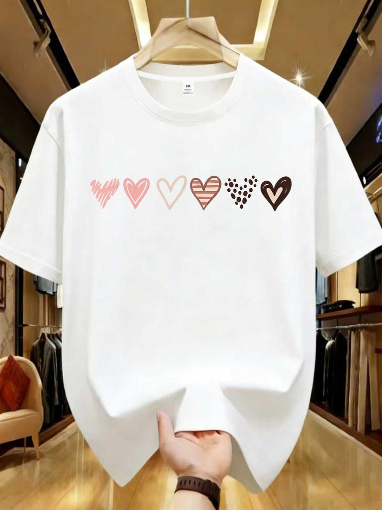 Wzm105113love Print Plus Size Unisexs Round Neck Summer Casual Short Sleeved Street Fashion Versatile Tshirt