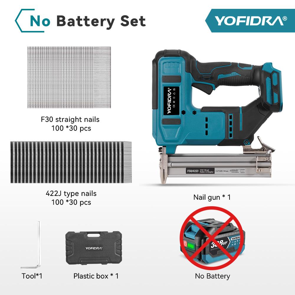 Yofidra Chiodatrice elettrica senza spazzole 30mm 2in1 Chiodatrice/Graffettatrice a batteria Chiodatrice per carpenteria Tacker Strumento per batteria Makita 18V Spilli