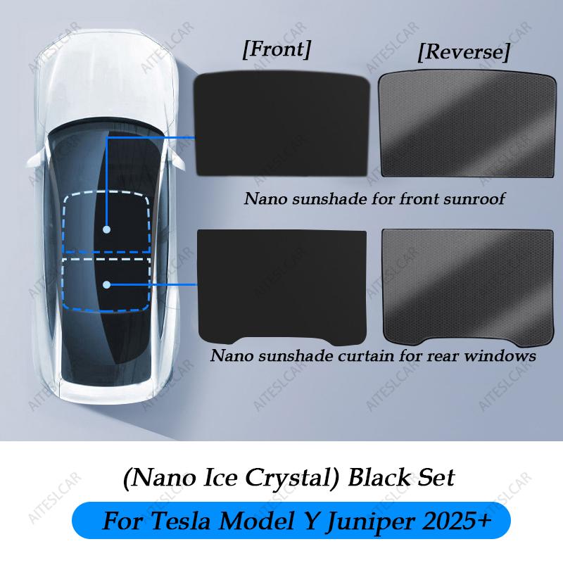Sunroof Sunshades For Tesla Model 3 Highland 2024 Model Y Juniper 2025+ Ice Cloth Buckle Sun Shade Glass Front Rear Skylight