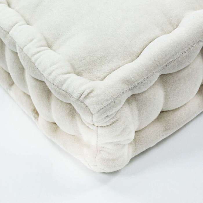 Pouf tapissier en velours de coton uni écru 40x40