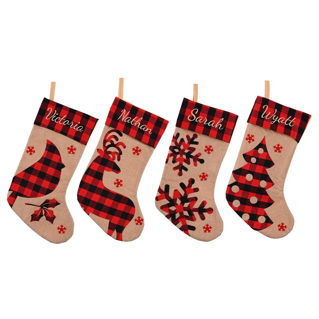 Red Holiday Charming And Black Plaid Christmas Stockings With Designs Festive