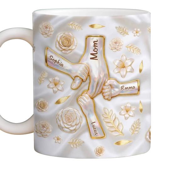 3D Inflated Effect Printed Mug 11/15oz Ceramic Coffee Cup Customized Mother And Child Mug Personalized Names Tea Cup Unique Gift for Mom & Grandm