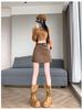 High-Waist Plus Size Korean Style PU Suede A-Line Skirt with Belt Bag - Spring/Autumn Women's Short Skirt