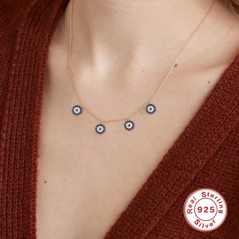 Bohemian S925 Sterling Silver Simple Turkish Blue Eyes Fashion Demon'S Eye Design Necklace