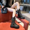 Women Platform Locomotive Boots 2024 Side Zip British Mid-calf Boots Retro Belt Buckle Leather Botas Versatile Lady Footwear