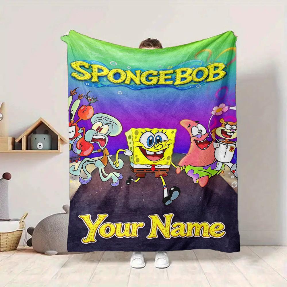 Custom 1Pc Custom Spongebob Friends Fleece Flannel Blanket Soft Warm Cozy Office Throw For Bedroom Couch Travel Birthday Xmas Gift