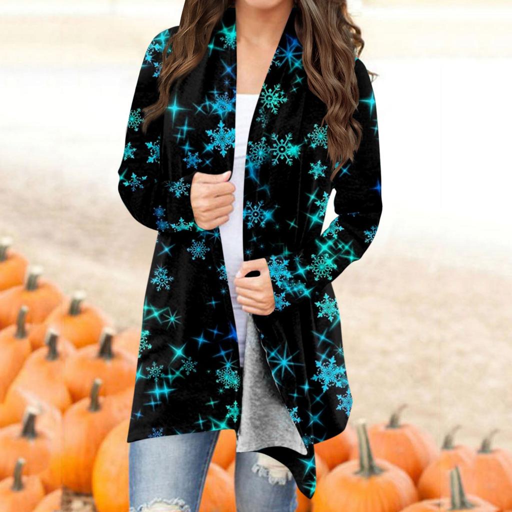 Damenmode Weihnachtsdruck Jacke Langarm Casual Cardigan Mantel