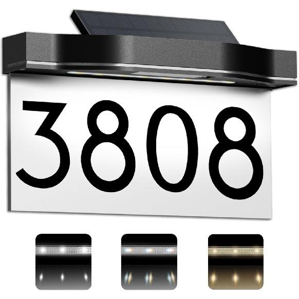 Solar Address Sign for House, Custom Modern House Numbers for Outside Light Up, Outdoor Waterproof Auto LED Lighted Home Address Numbers Plaque with