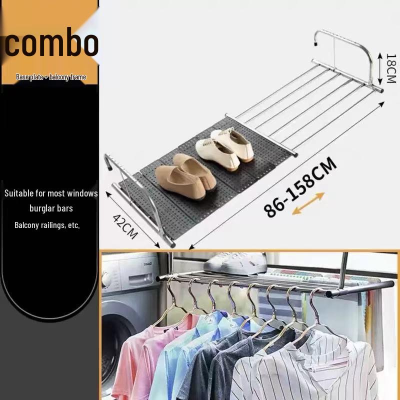 Cabide de Roupa para Varanda de Aço Inoxidável Antifurto Altamente Recomendado com Dobra Telescópica e Proteção para Peitoril de Janela
