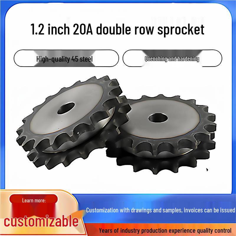 

45 Steel Double Row Sprocket, 20A, 1.2 inch, Industrial Flat Plate with 31.75 Pitch, 10/20/30/35/40 Teeth 10 Teeth Double Row