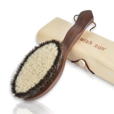 LINECY and White Color Premium Etiquette Brush with Wooden Storage Natural Horsehair Hair Care Brush for Pilling Static Dust and Pollen Gift [Black