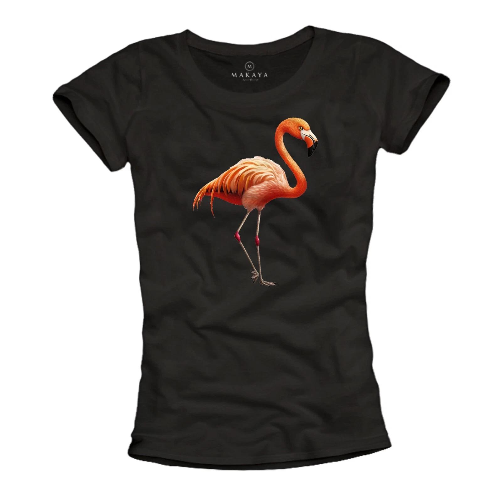 

Flamingo shirt ladies fashionable trendy women tops pink summer top black- 4XL