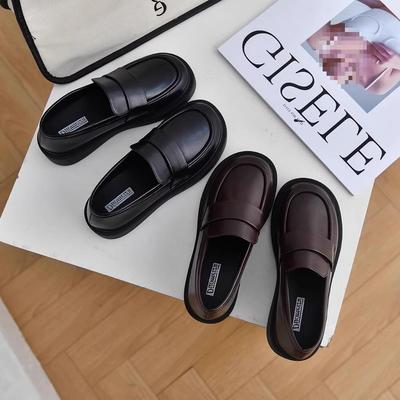 One Foot On the British Style New Italian Soft Sole Ergen Autumn Loafers Flat-soled Small Leather Shoes Women's Black Fashion Casual