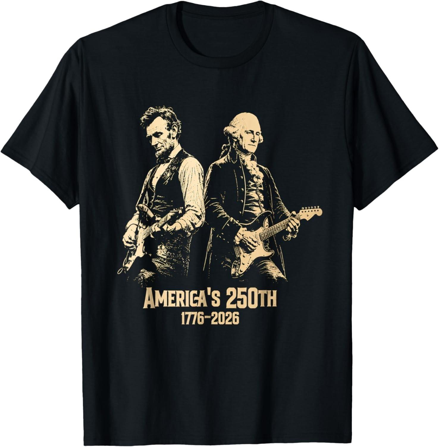 George Washington Lincoln Playing Guitar Abe Lincoln 250th T-Shirt S разноцветный