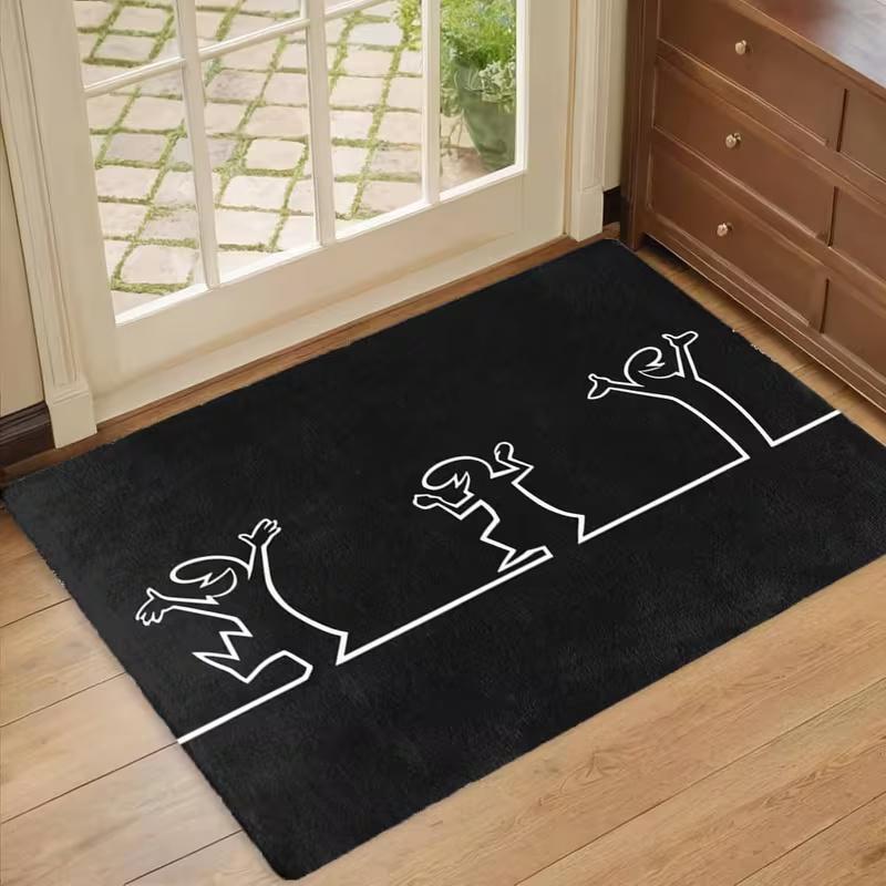 

Black Santa Figure Christmas Doormat with White Outline and Red Hat Modern Floor Mat for Holiday Home Entryway Decor Festive 40x60cm
