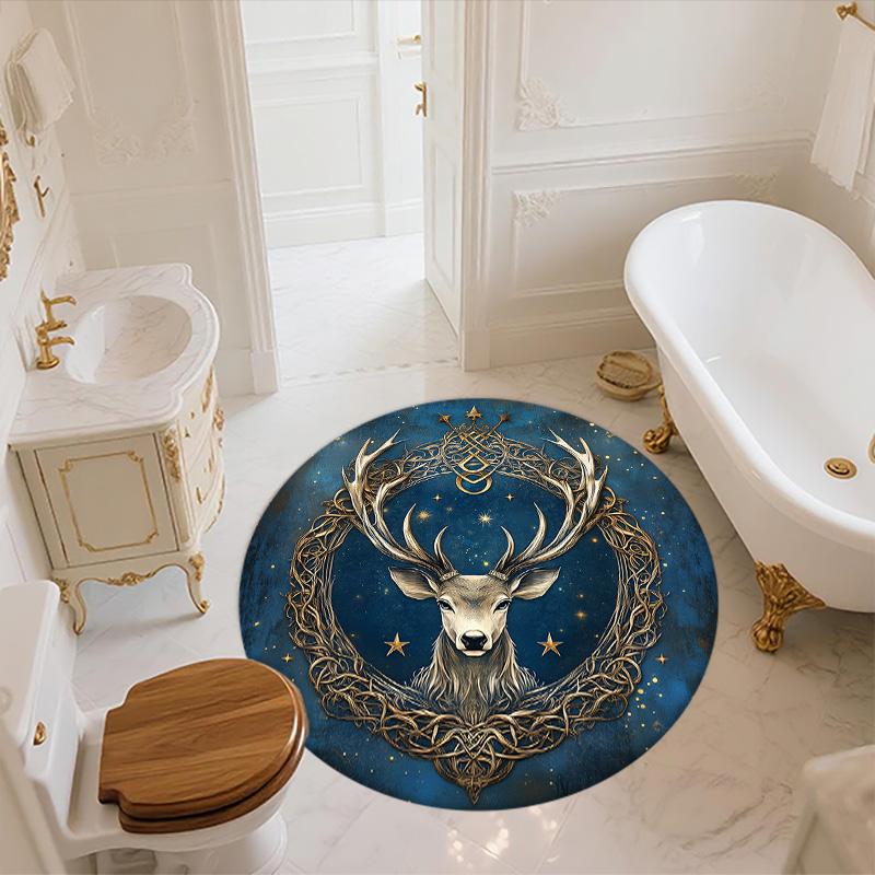 Celtic Knot Deer Head,Round Area Rug,Carpet Rug for Living Room Bedroom Sofa Playroom Decor,Non-slip Floor Mat