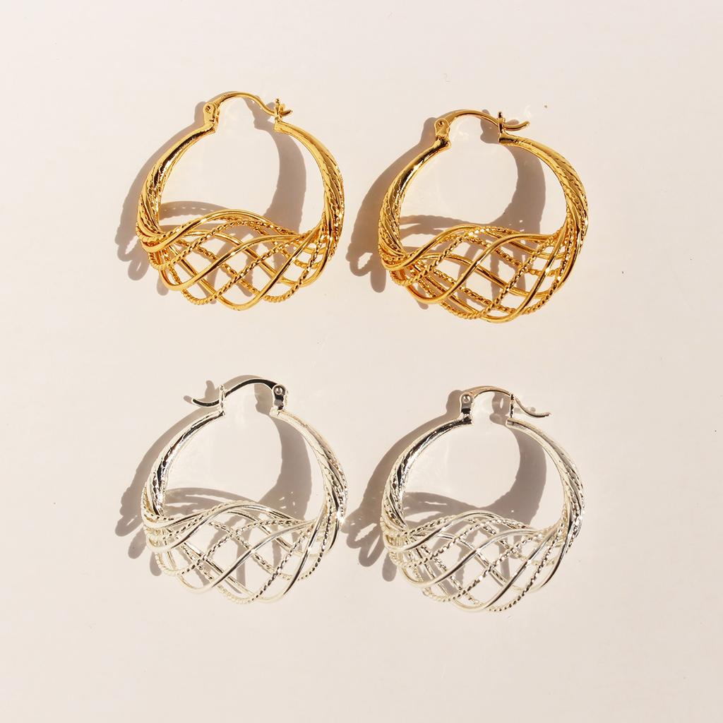 Ethnische Drei-Dimensional Hohl Wellenförmige Linie Ohrringe Modische Persönlichkeit Übertrieben Ohrringe Schmuck 01-1