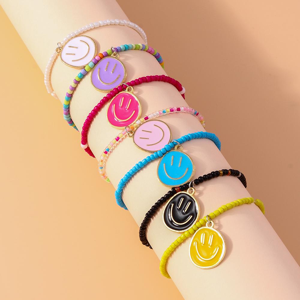 7Pcs/Set Bohemian Cute Smile Face Bracelet for Women Colorful Beads Bracelets Handmade Girls Party Holiday Jewelry Gifts