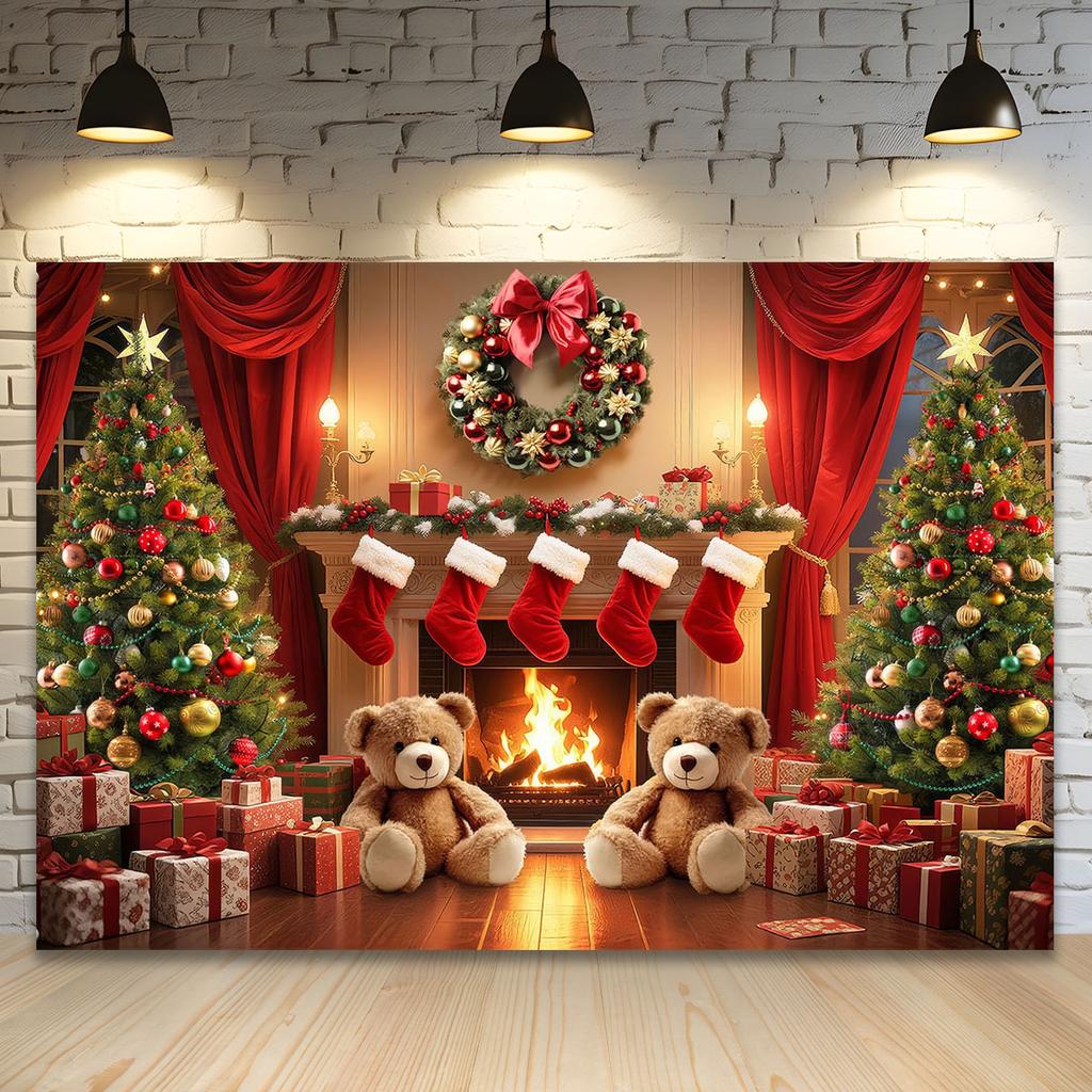 Weihnachtsbaum Kamin Fotografie Hintergrund Vinyl Kulissen für Kinder Baby Familie Party Fotoshooting Fotostudio