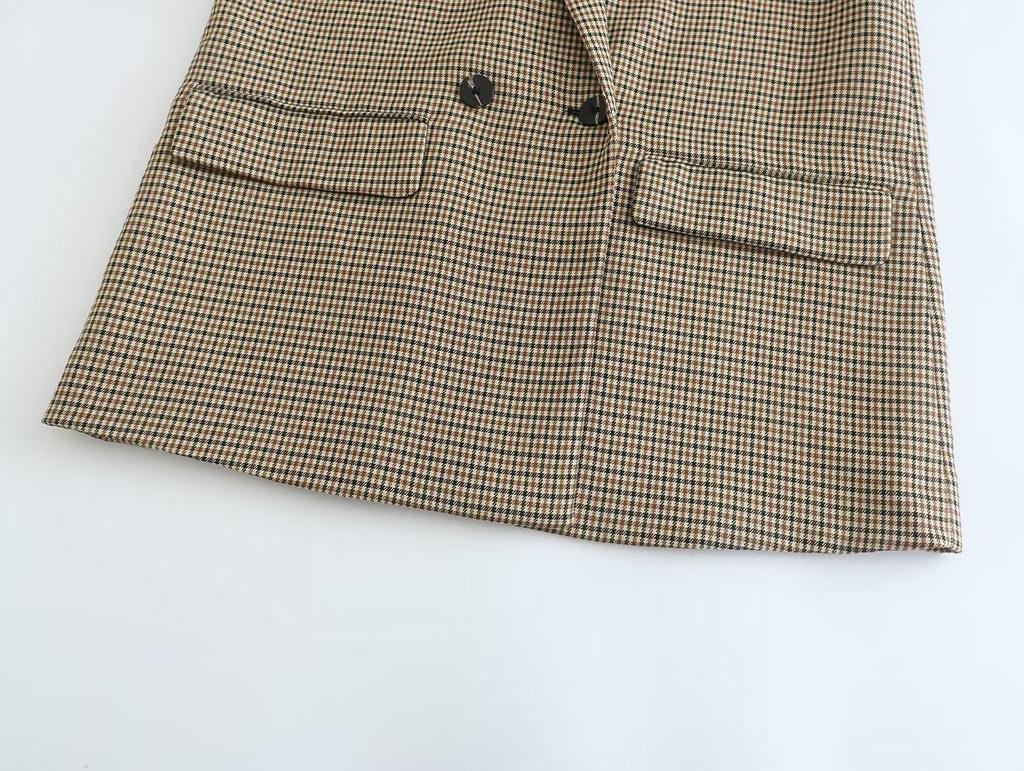 2024 Women's Winter Plaid Double-Breasted Suit Jacket & Straight Skirt - European & American Style