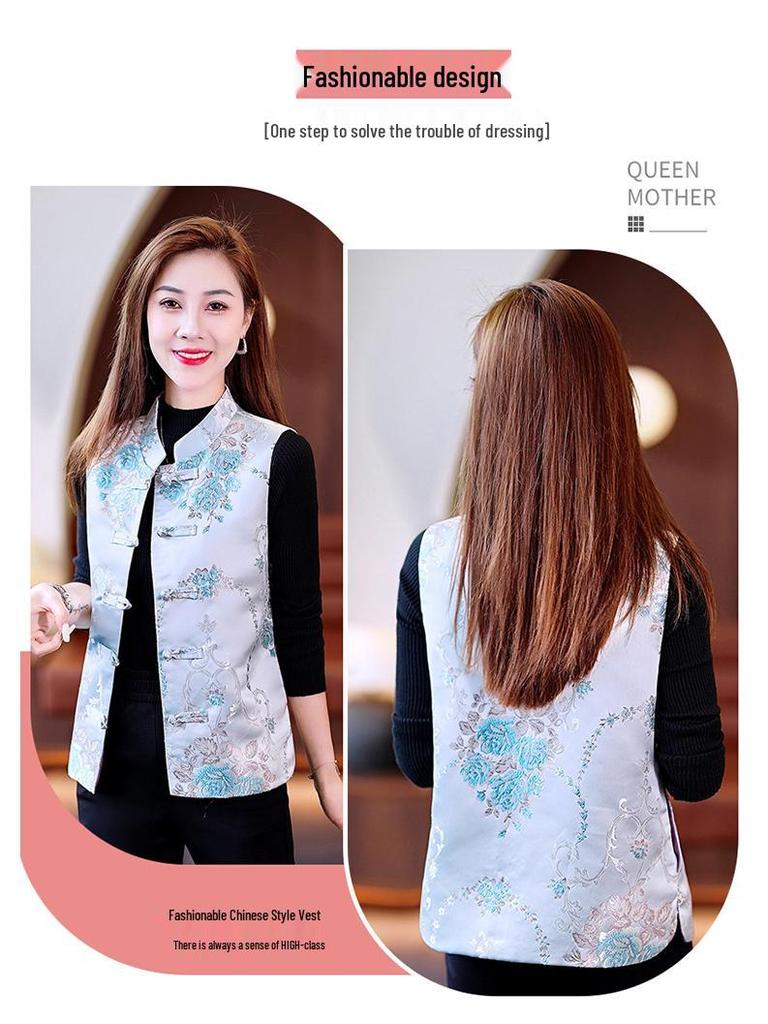 2025 Retro Chiński Styl Dopasowana Bezrękawnikowa Kamizelka - Damska Etniczna Codzienna Moda