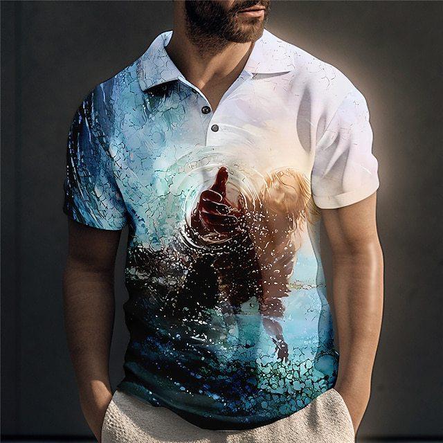 

New Casual Men s Versatile High-quality Figure Pattern 3D Printed Short Sleeved Button Polo Shirt L