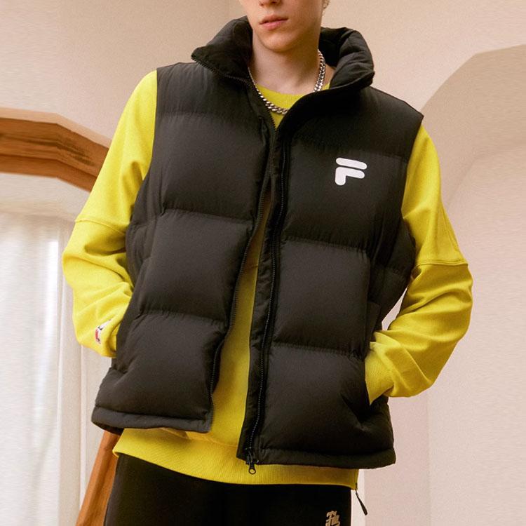 Fila Fusion FOB Series Solid Color Zipper Stand Collar Sleeveless Down Vest Unisex vests Black T11U343906F-BK