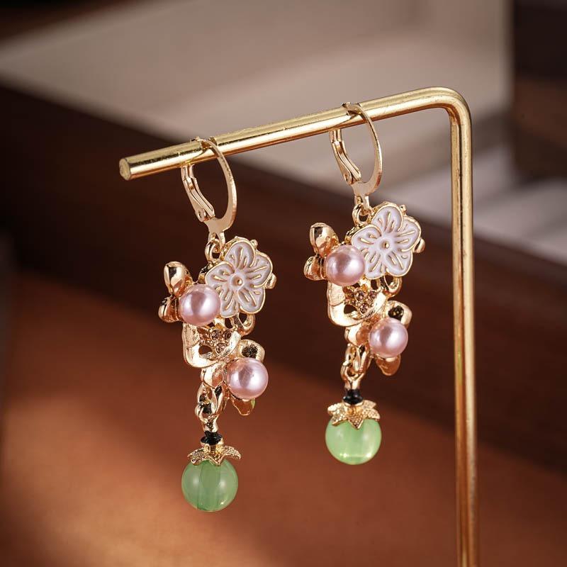 Vintage Freshwater Imitation Pearl Dangle Earrings with Shell Flower Design for Women