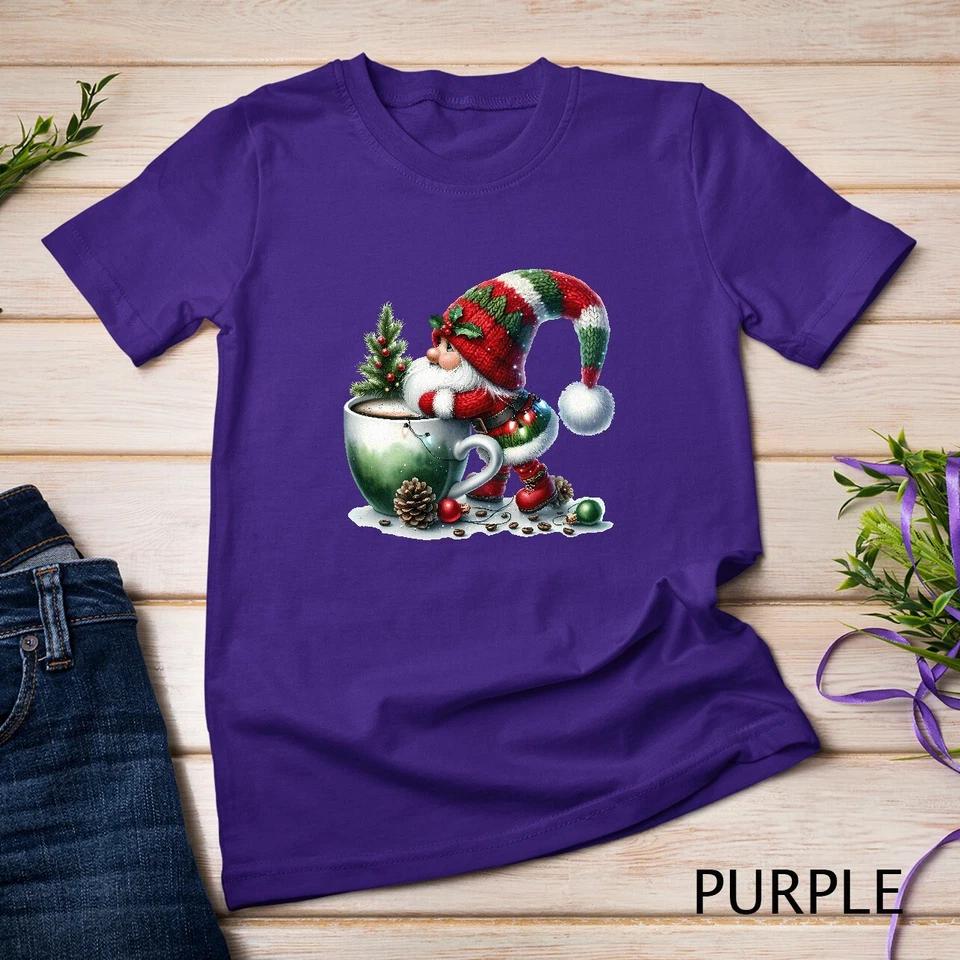 Cozy Christmas Gnome Sipping Coffee Funny Christmas Shirt Unisex T-shirt 9 S