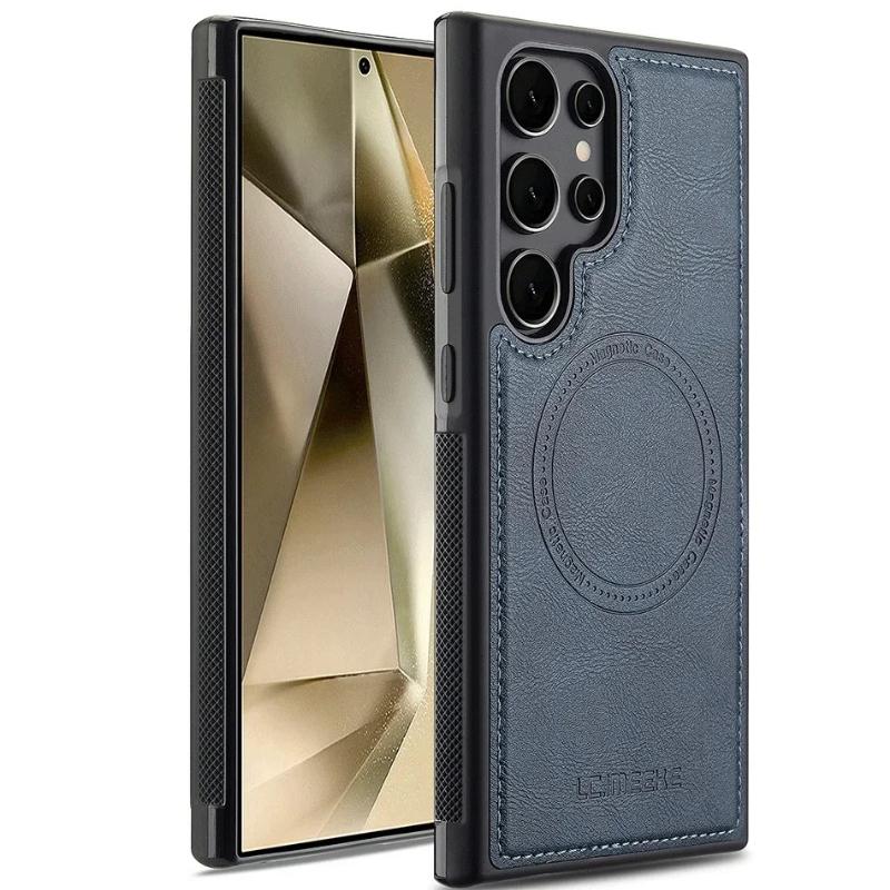Magnetic Leather Phone Case for Samsung Galaxy S26 S25 Edge S24 Ultra S23 FE S22 Plus S21 S20 A17 A37 A57 Wireless MagSafe Cover