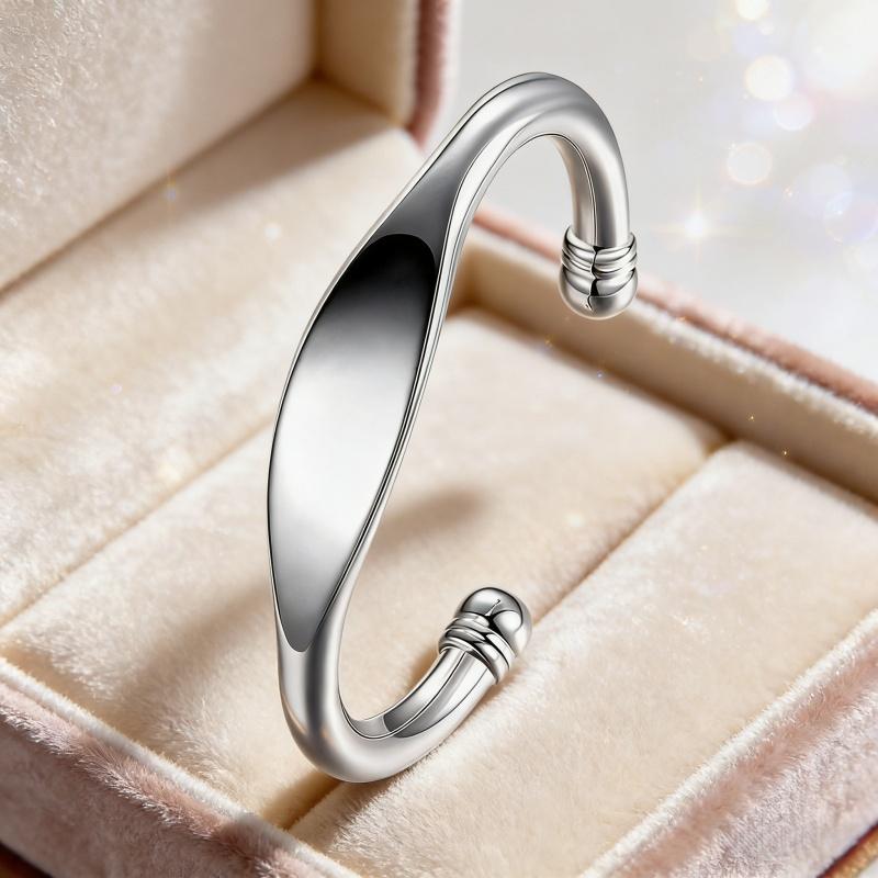 925 Sterling Silver Simple Fashion Medium Flat Bracelet Birthday Party Anniversary Gift for Daily Wear
