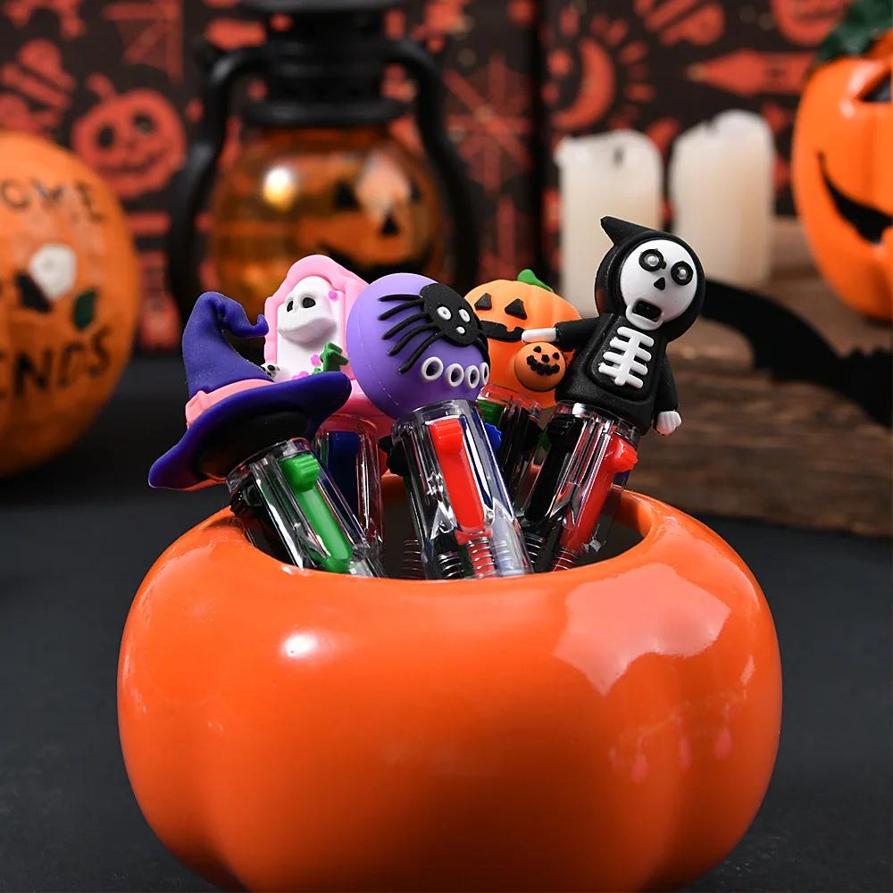 5/10 Stück Halloween Stifte Mini 4-in-1 Farben Einziehbar Bunter Kugelschreiber Kürbis Geist Fledermaus Schreibwaren Schulparty Geschenk