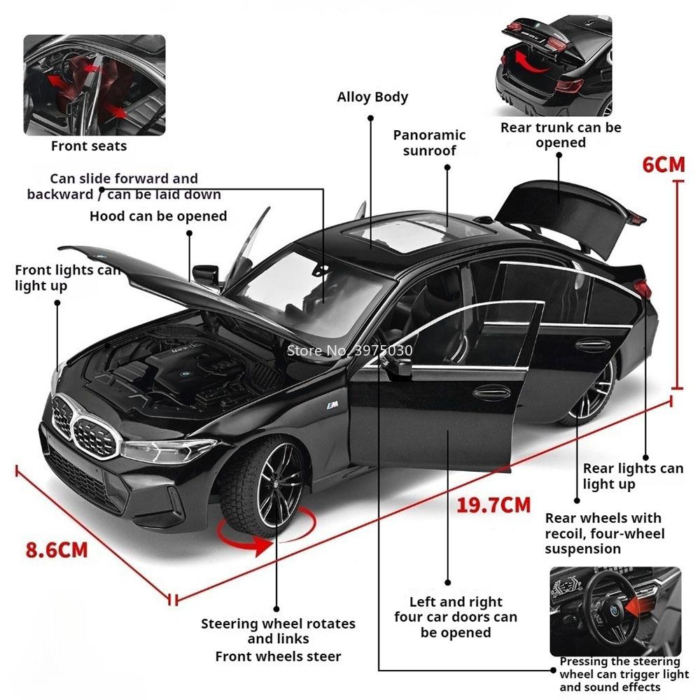 1:24 Scale M4 325li Car Alloy Diecast Model Toy Wheel Steering Wheel Suspension Doors Opened Vehice Models Toys Fashion Gift