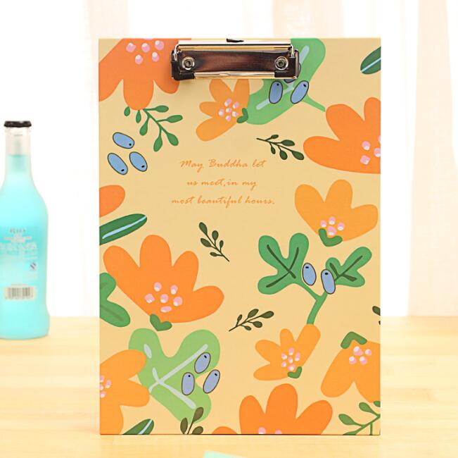 Floral Print Paper Clipboard Office School Supplies Folder File Organize Holder A4 File Clip Board Flip Writing Pad-Horizontal
