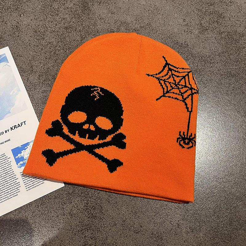 

Шапка Вязаная Модная С Вышитым Дизайном Черепа И Паутины Хэллоуин Для оранжевый