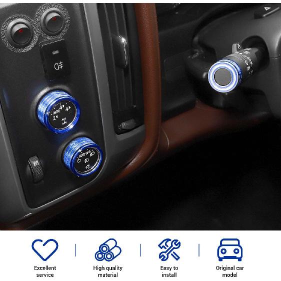 for Silverado Center Console Knob Cover Trim Ring Blue for Chevy Silverado/Suburban/GMC Sierra 2014-2018 Blue Interior Accessories 8pcs