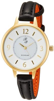F3 Solar Analog Waterproof Watch with Leather Strap FP010BK1S Black Women's
