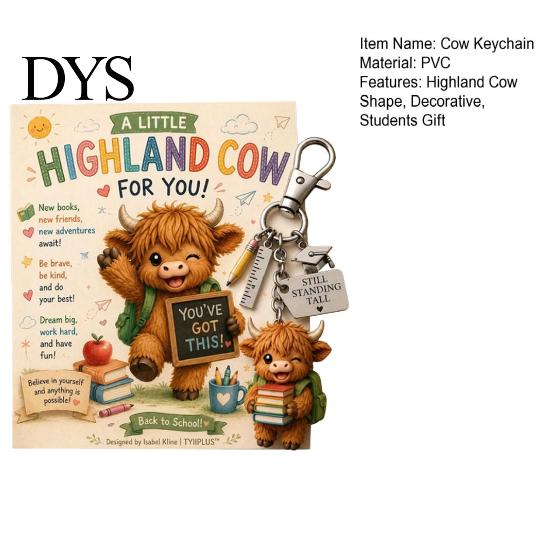 Students Backpack Charm Holding Book Highland Cow Keychain, Cattle Keyring Pendant, Handbags Keychain Decorative Charm, Back to School Gift