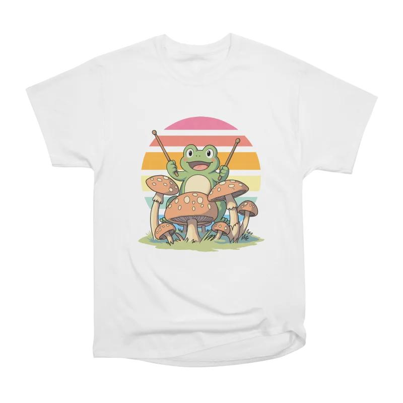 

Men Casual Shirts Short Sleeves MUSHROOM DRUMMER FROG White Tees Oversized T-shirts S белый