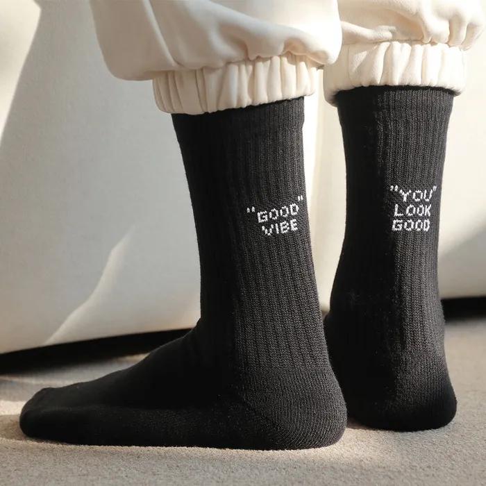 Black Basic Plain Sports Cushion Long Socks Set 3-Pack Black