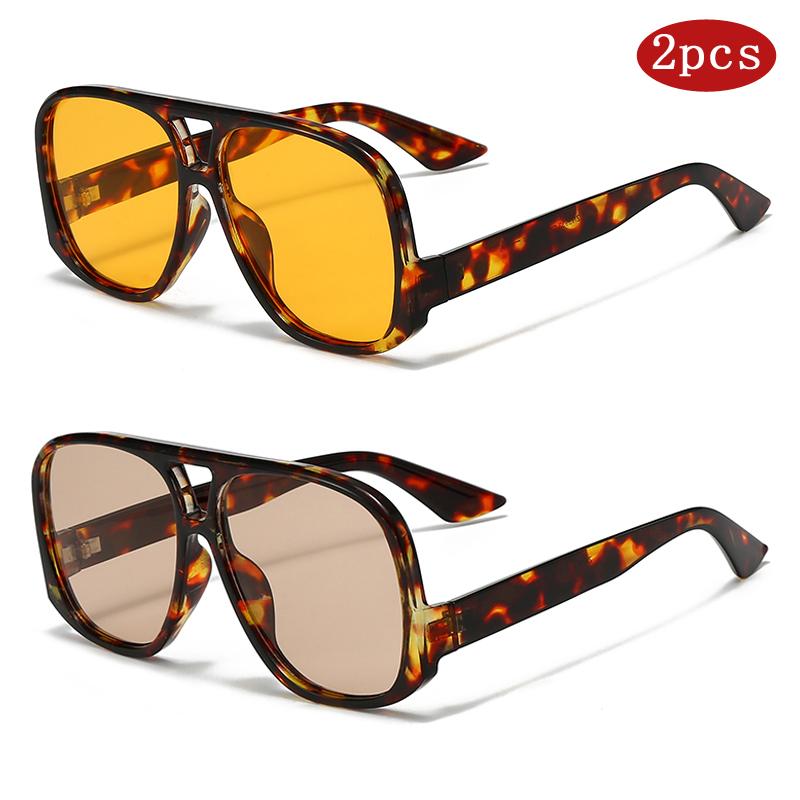

2pcs New Oversized Square Double Bridges Sunglasses Fashion Gradient Shades Eyeglasses UV400 Brand Designer Unisex Sun Glasses