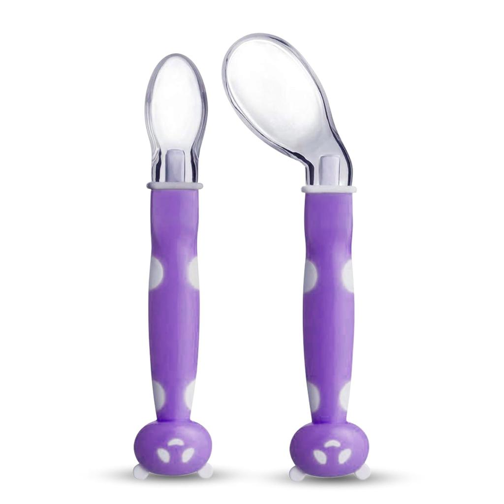 Luvlap Joy Star Baby Self Feeding Spoon Set Soft Silicone Tip BPA Free Toddler Utensils Pack of 2 Pcs Magenta White