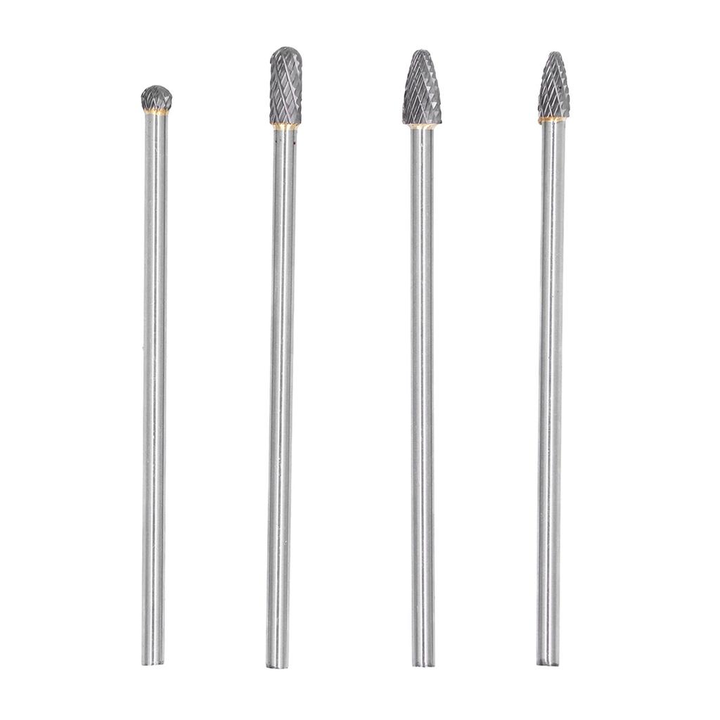 Conjunto de Brocas Rotativas de Metal Duro Estendidas 4 Peças Haste 1/4 pol Aço Tungstênio HRC70 Cabeça de Moagem Porting