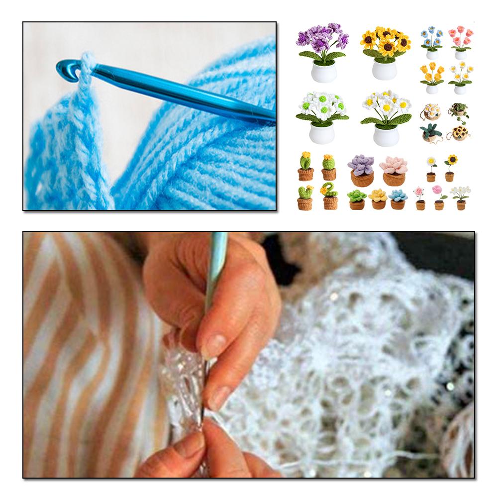 4Pcs Potted Plants Crochet Kit DIY Crochet Starter Kit with Step-by-Step Video Tutorials Knitting Kit for Beginners