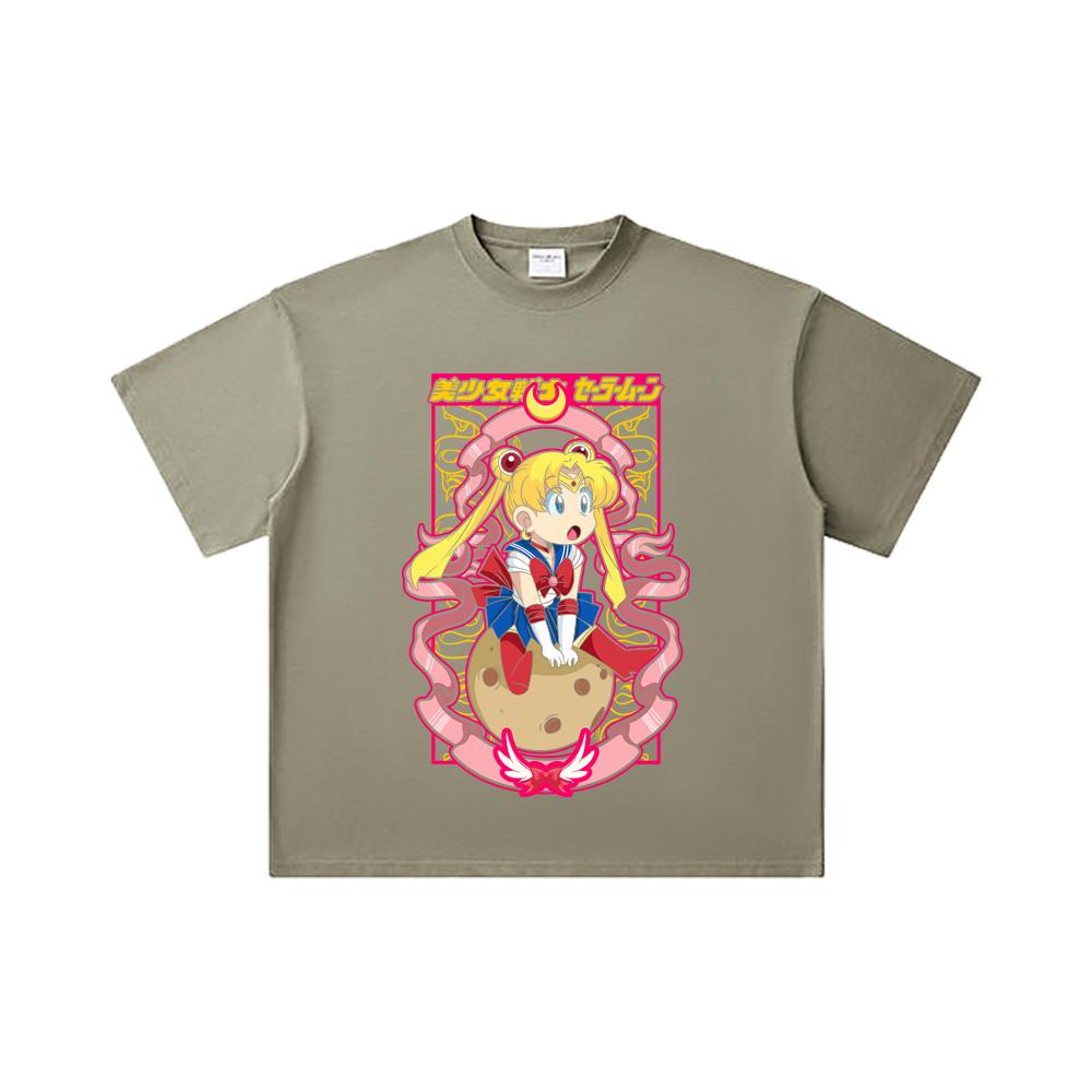 260 GSM Double Yarn 32 Count 100% Cotton Sailor Moon V10 Usagi Print Unisex Heavy Cotton T Shirt